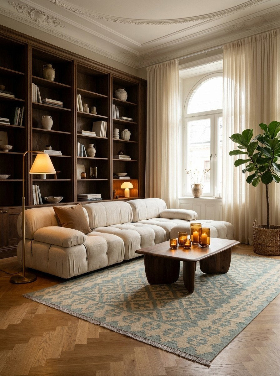 Kelim Gashgai — Handgefertigt, 184x127 cm, Beige, 100% Virgin Wool | Back view