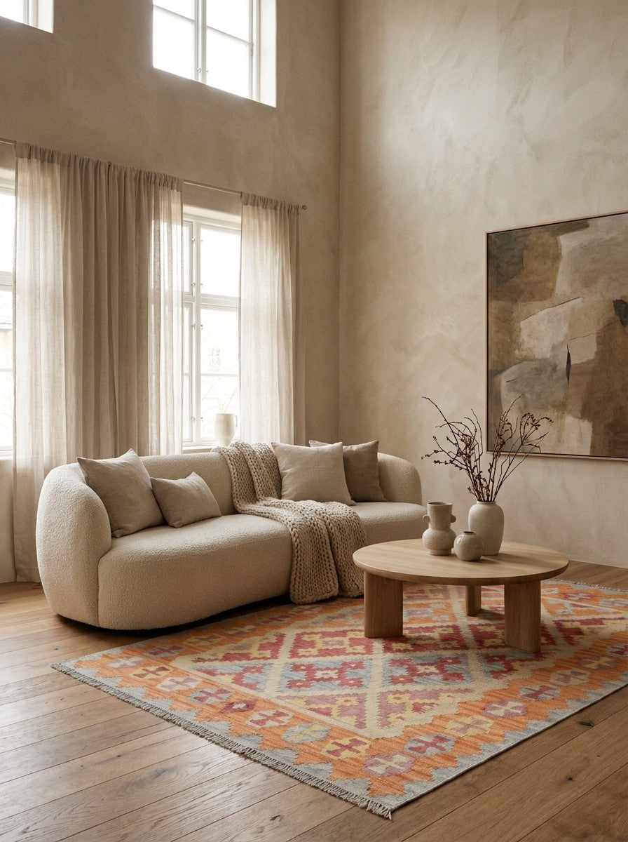 Kelim Gashgai — Handmade, 127x172 cm, Beige, 100% Virgin Wool | Detail view