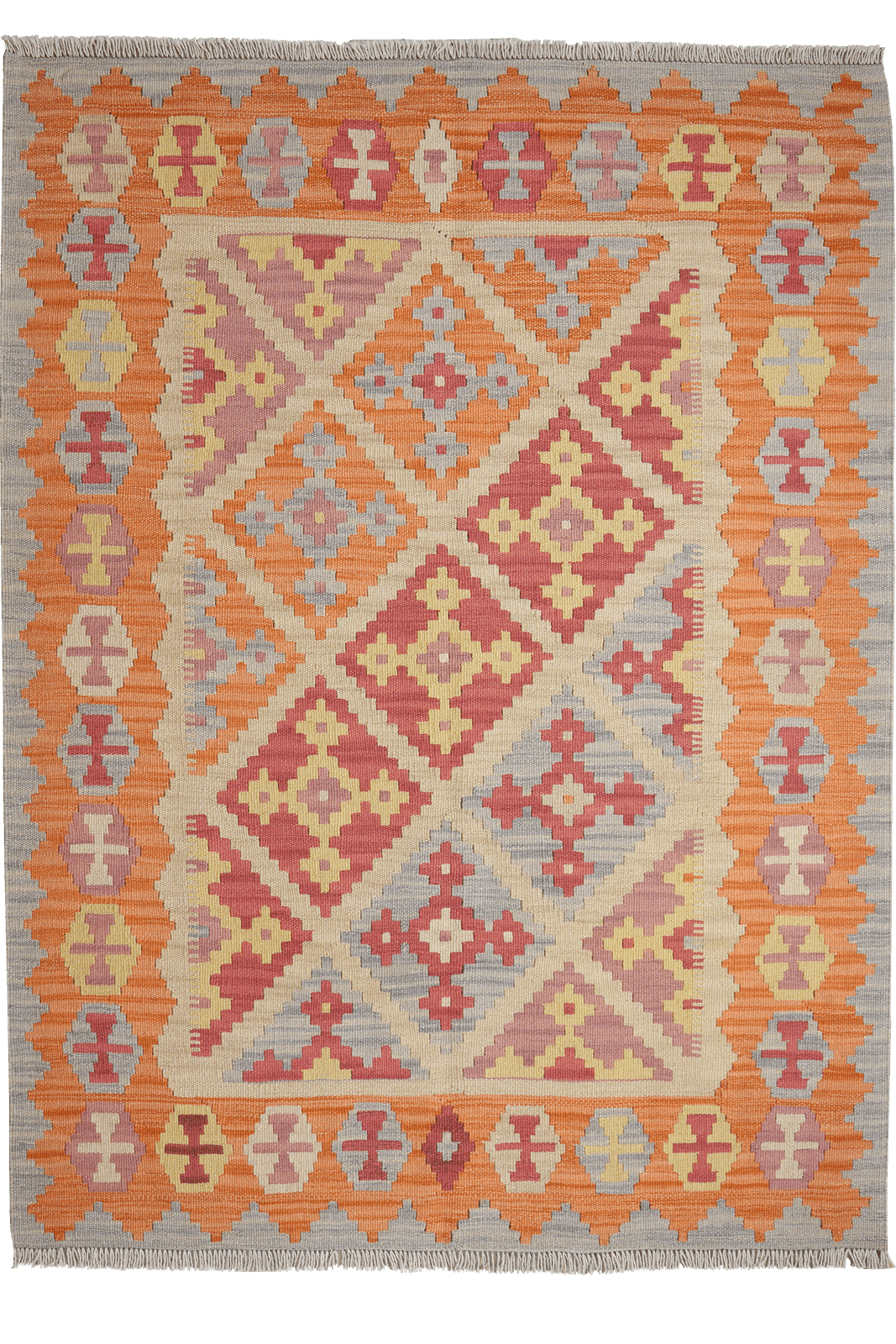 Kelim Gashgai — Handmade, 127x172 cm, Beige, 100% Virgin Wool | Main view