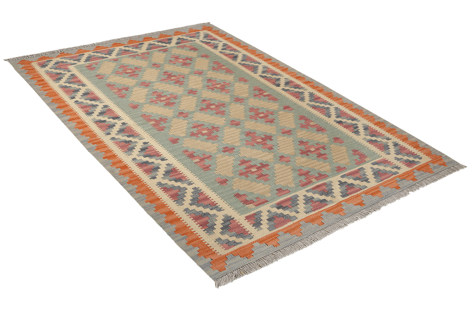 Kelim Gashgai — Handmade, 127x169 cm, Green, 100% Virgin Wool | View 4