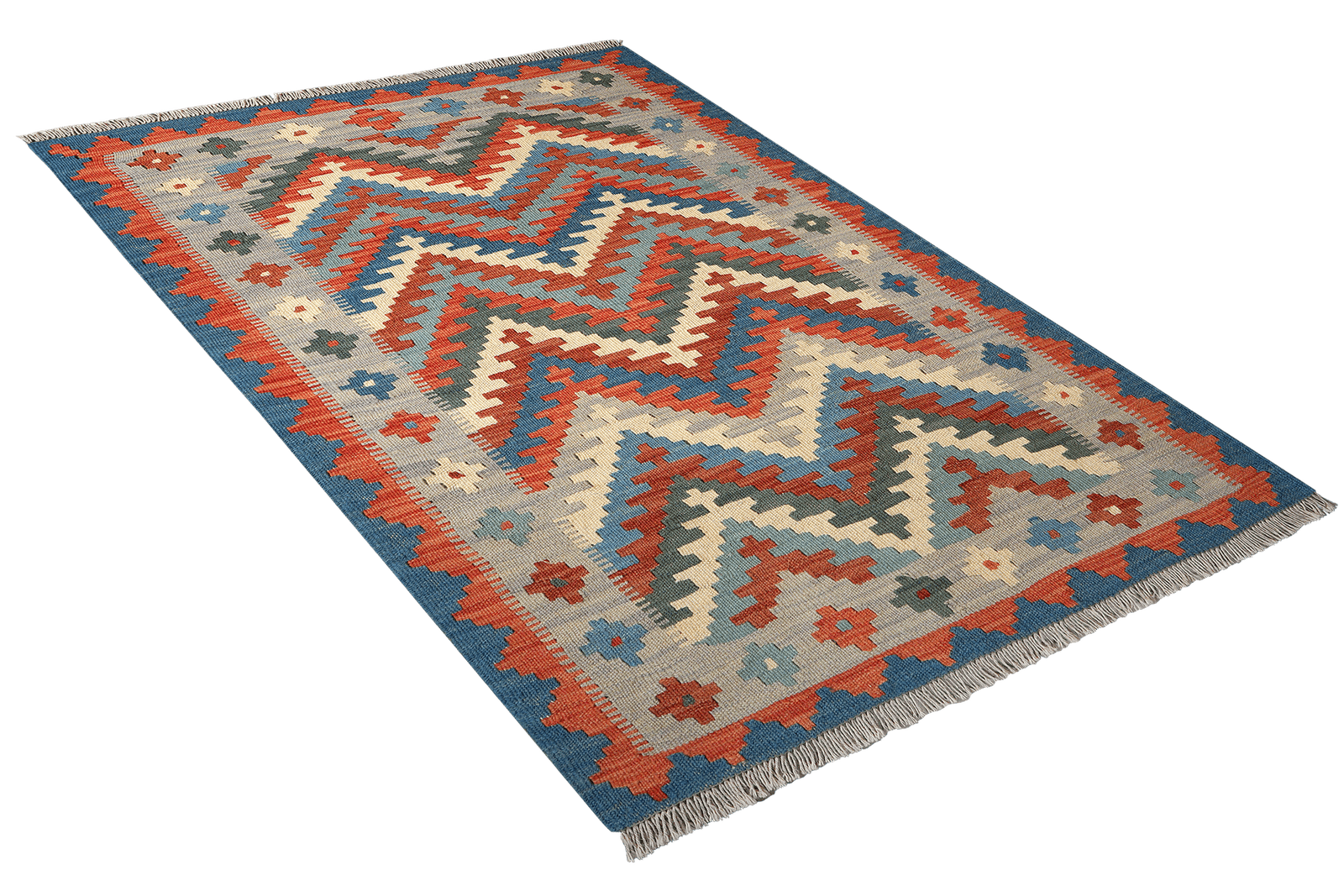 Kelim Gashgai — Handmade, 103x145 cm, Blue, 100% Virgin Wool | View 4