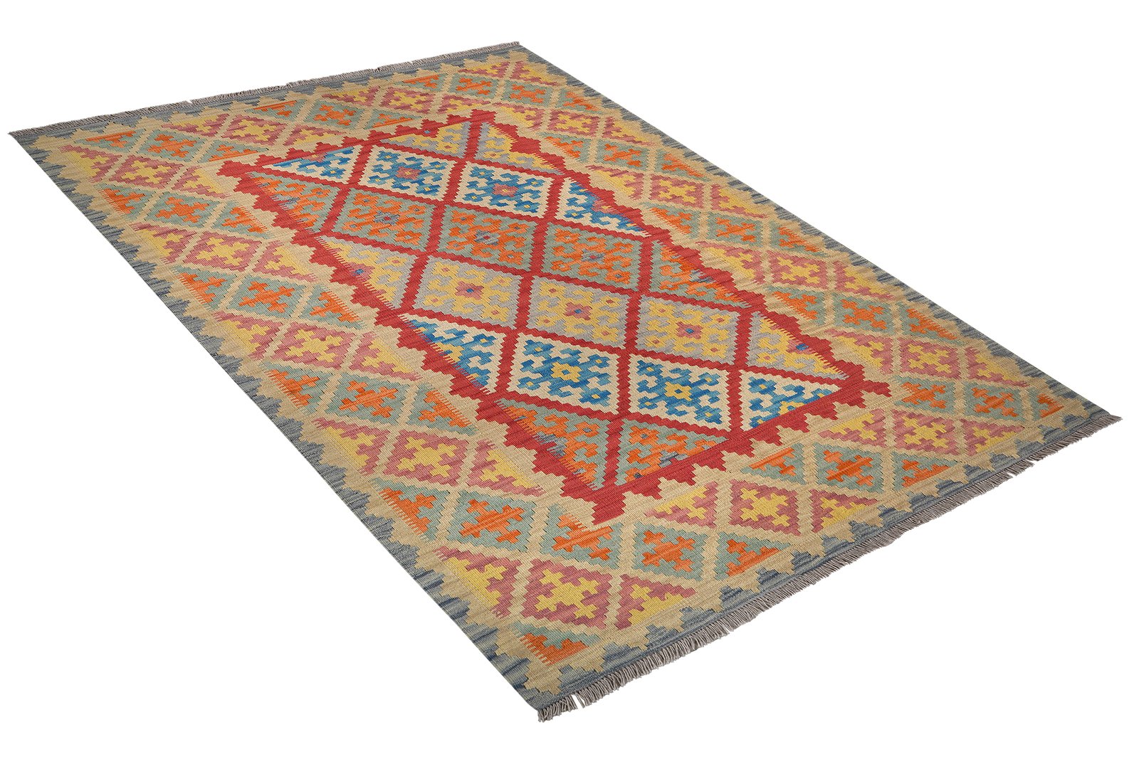 Kelim Gashgai — Handmade, 175x245 cm, Red, 100% Virgin Wool | View 4