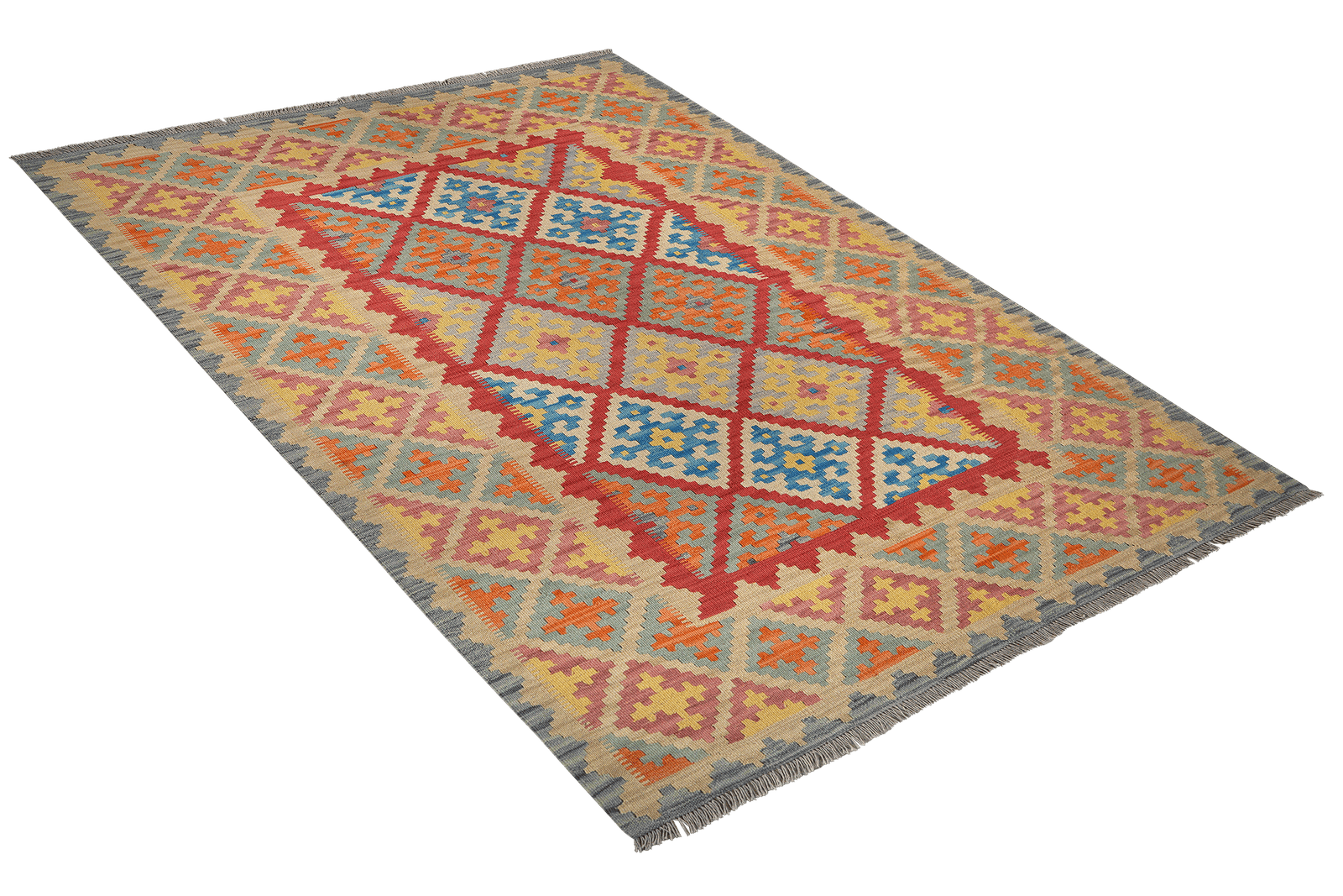 Kelim Gashgai — Handmade, 175x245 cm, Red, 100% Virgin Wool | View 4