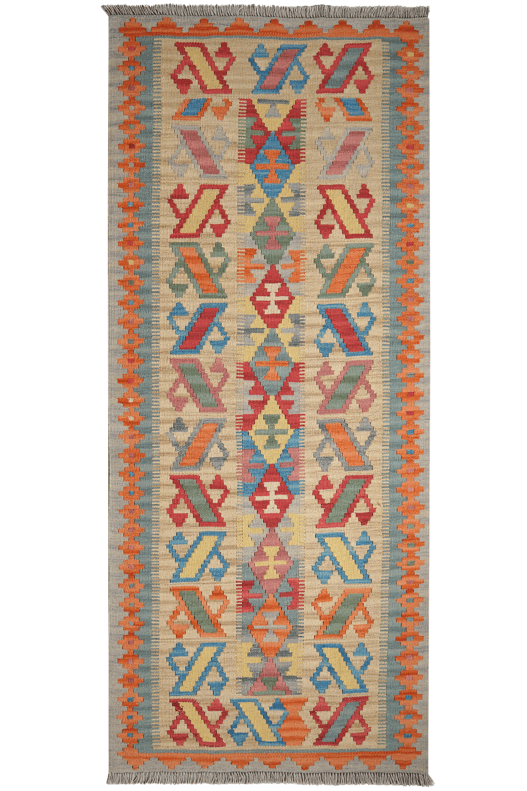 Kelim Gashgai — Handmade, 85x202 cm, Blue, 100% Virgin Wool | Main view