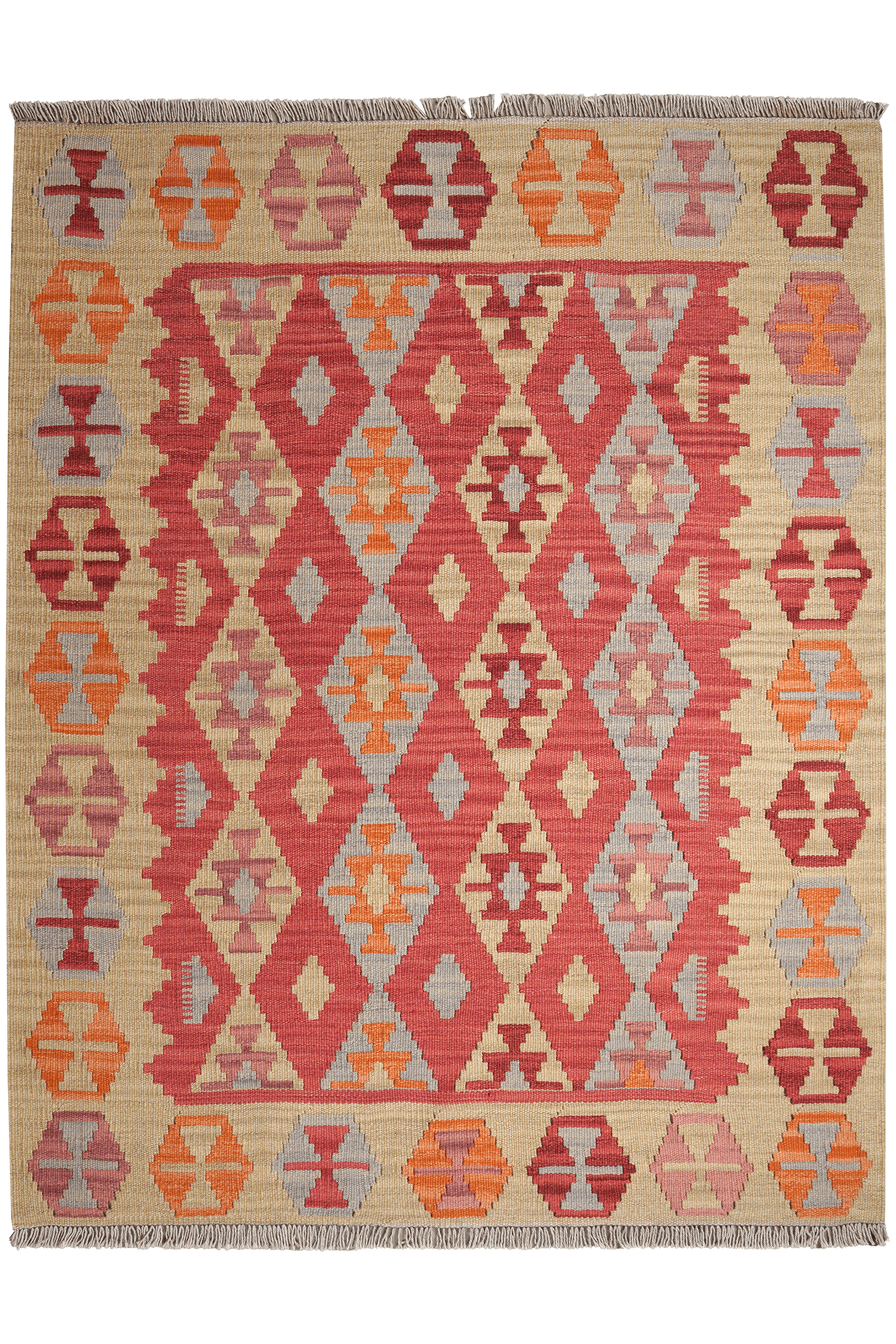 Kelim Gashgai — Handmade, 133x171 cm, Red, 100% Virgin Wool | Main view