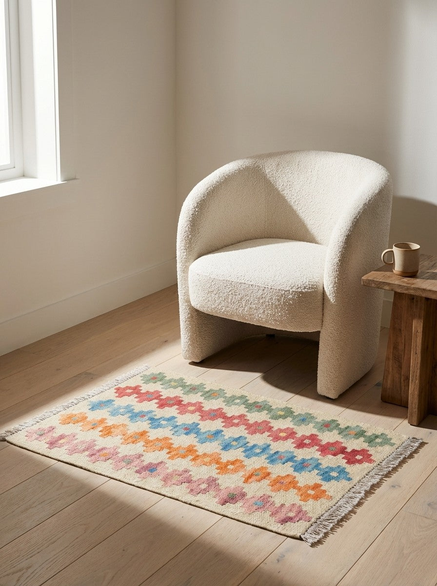 Kelim Gashgai — Handmade, 44x56 cm, Beige, 100% Virgin Wool | Detail view