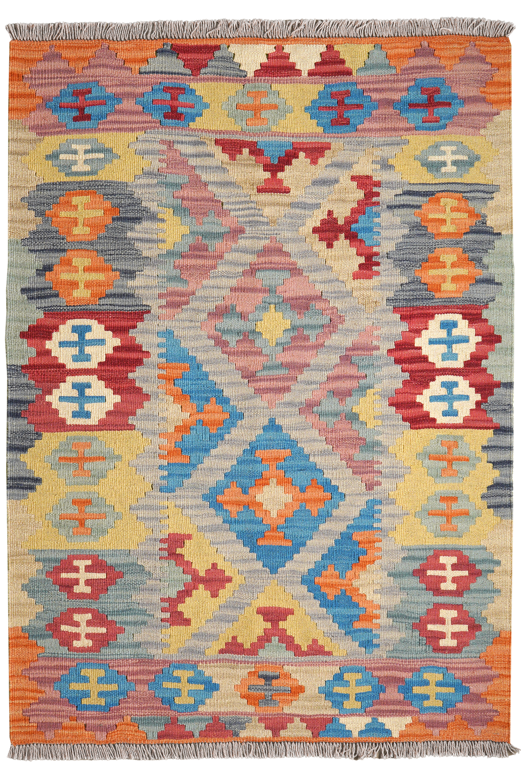Kelim Gashgai — Handmade, 101x140 cm, Beige, 100% Virgin Wool | Main view