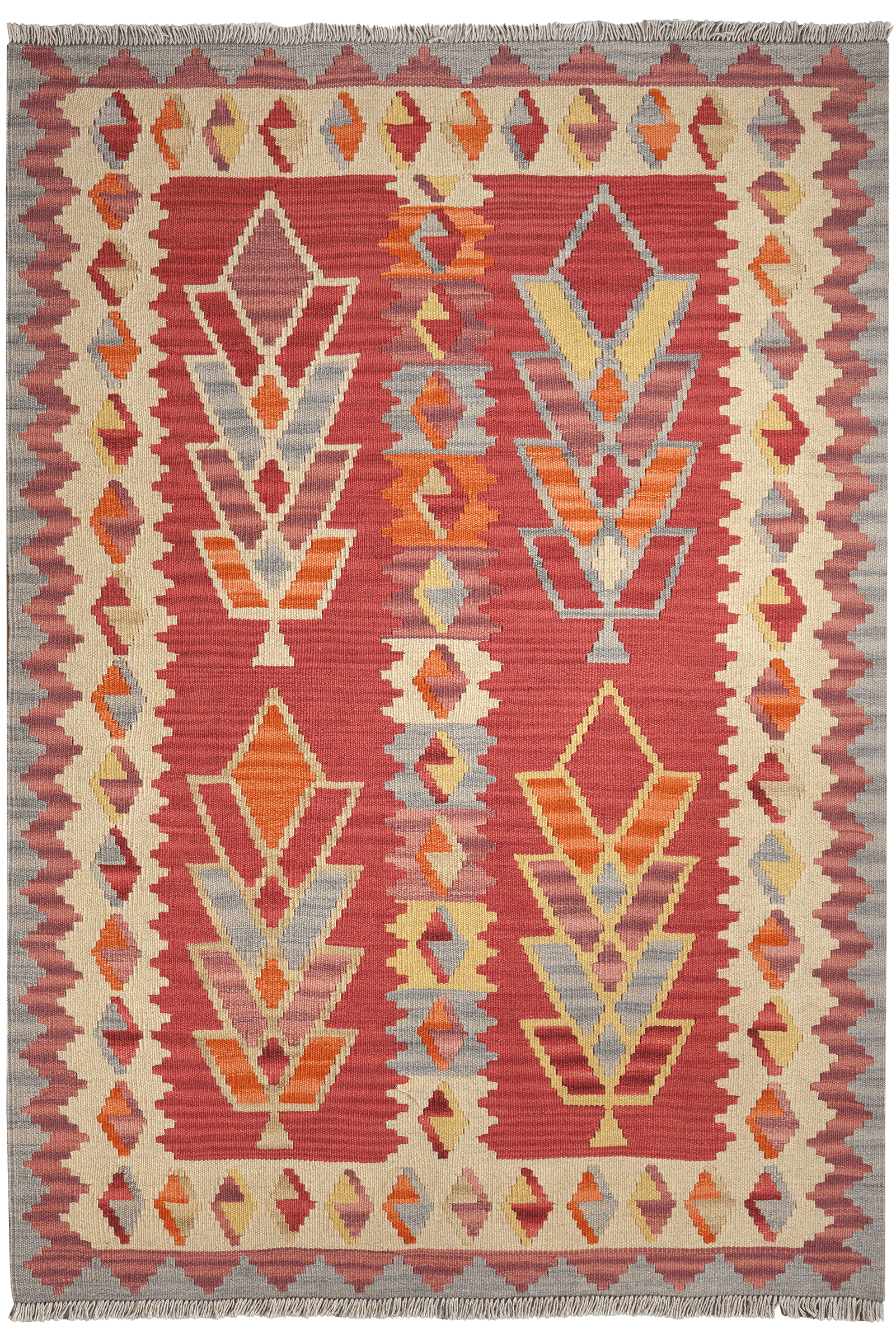 Kelim Gashgai — Handmade, 123x176 cm, Red, 100% Virgin Wool | Main view