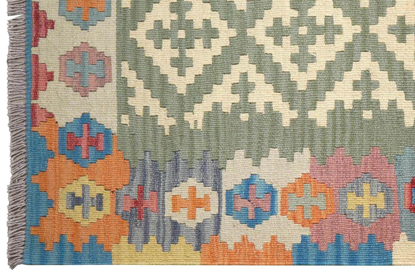 Kelim Gashgai — Handmade, 86x299 cm, Green, 100% Virgin Wool | View 3