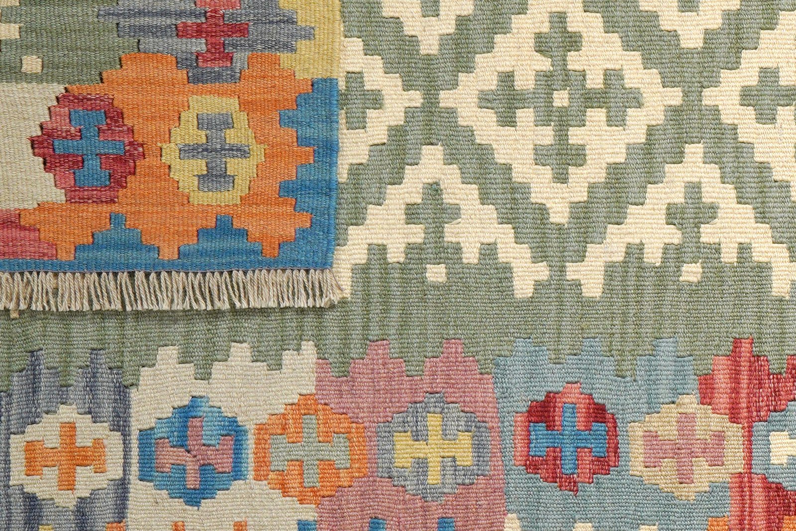 Kelim Gashgai — Handmade, 86x299 cm, Green, 100% Virgin Wool | View 6