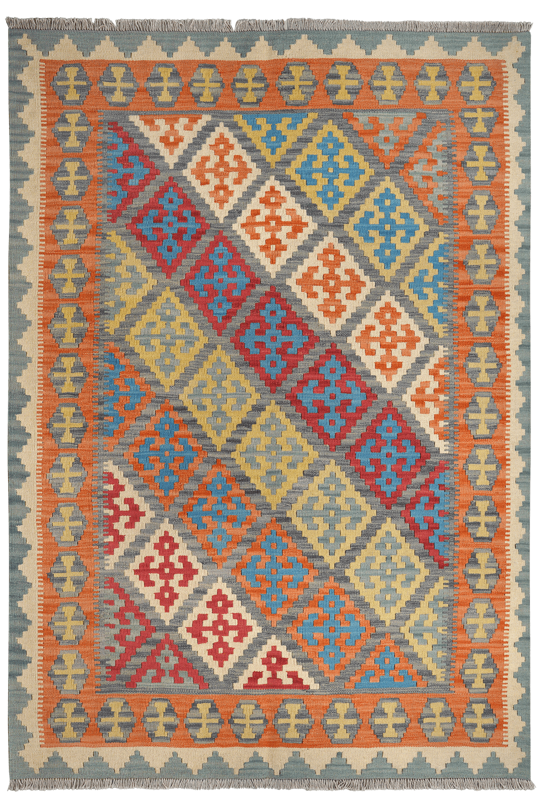 Kelim Gashgai — Handmade, 153x217 cm, Blue, 100% Virgin Wool | Main view