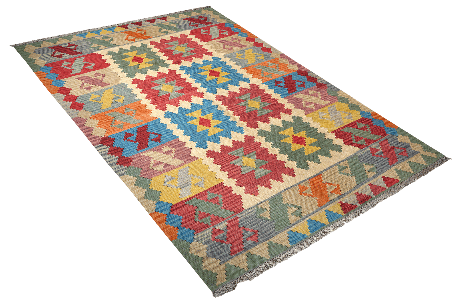 Kelim Gashgai — Handmade, 173x238 cm, Beige, 100% Virgin Wool | View 4