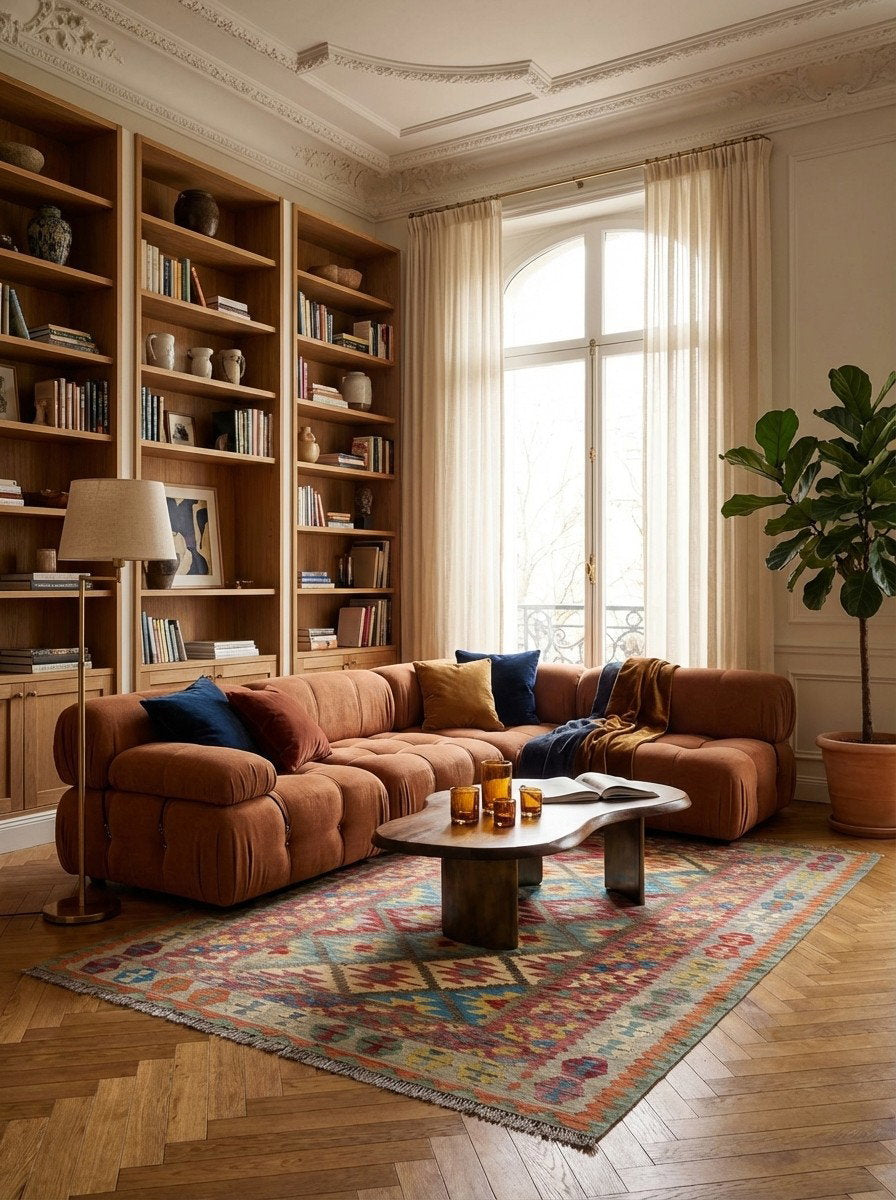 Kelim Gashgai — Handgefertigt, 245x173 cm, Rosa, 100% Virgin Wool | Back view