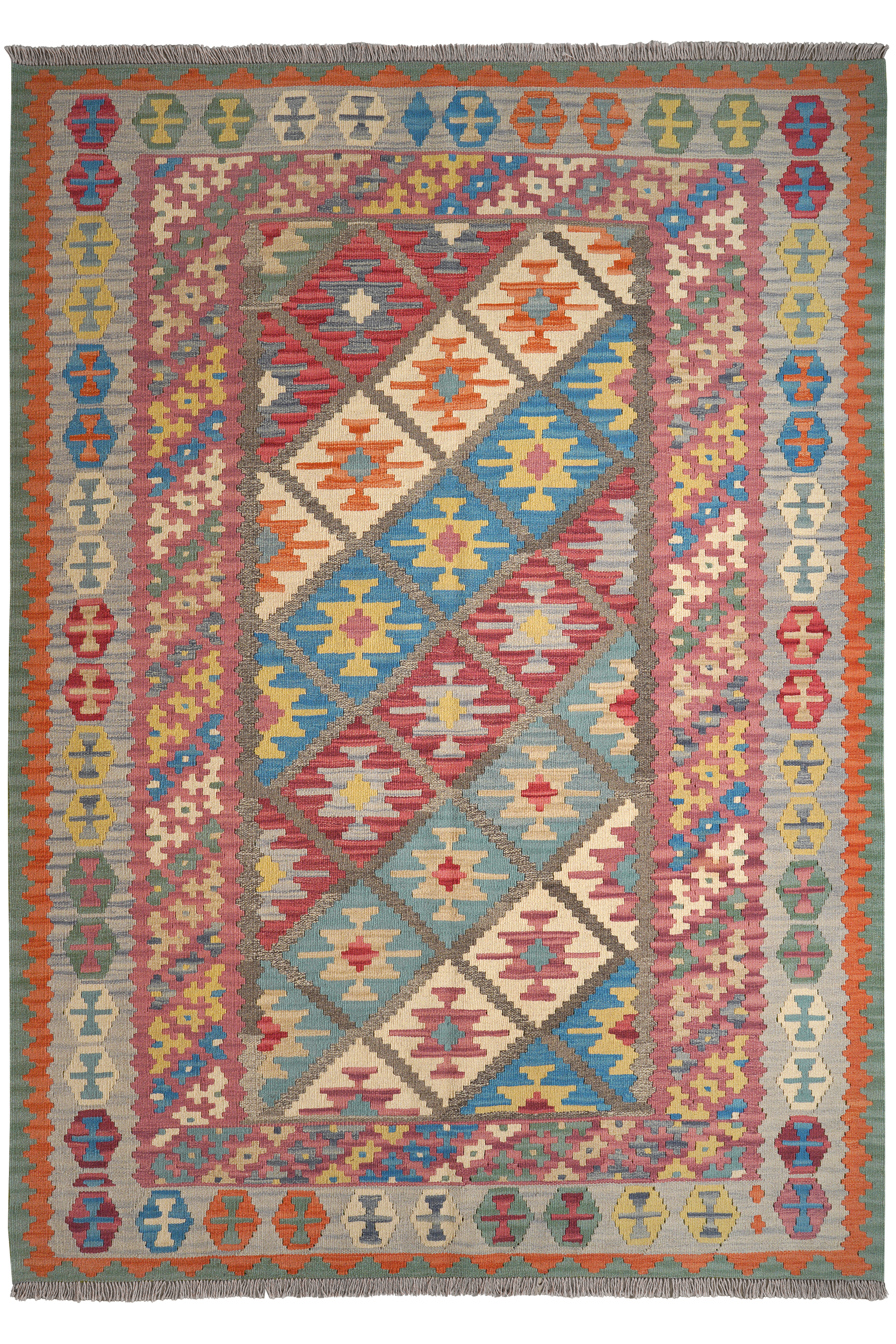 Kelim Gashgai — Handgefertigt, 245x173 cm, Rosa, 100% Virgin Wool | Main view