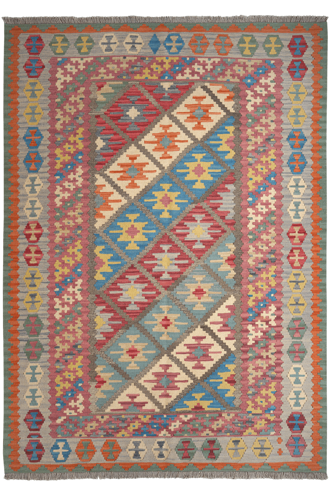 Kelim Gashgai — Handmade, 173x245 cm, Grey, 100% Virgin Wool | Main view