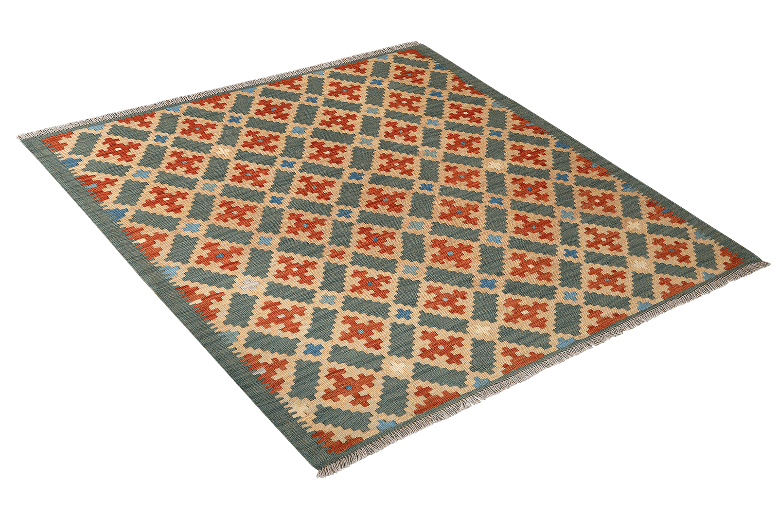 Kelim Gashgai — Handmade, 153x147 cm, Green, 100% Virgin Wool | View 4