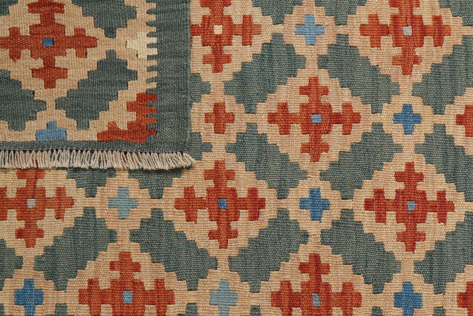 Kelim Gashgai — Handmade, 153x147 cm, Green, 100% Virgin Wool | View 6
