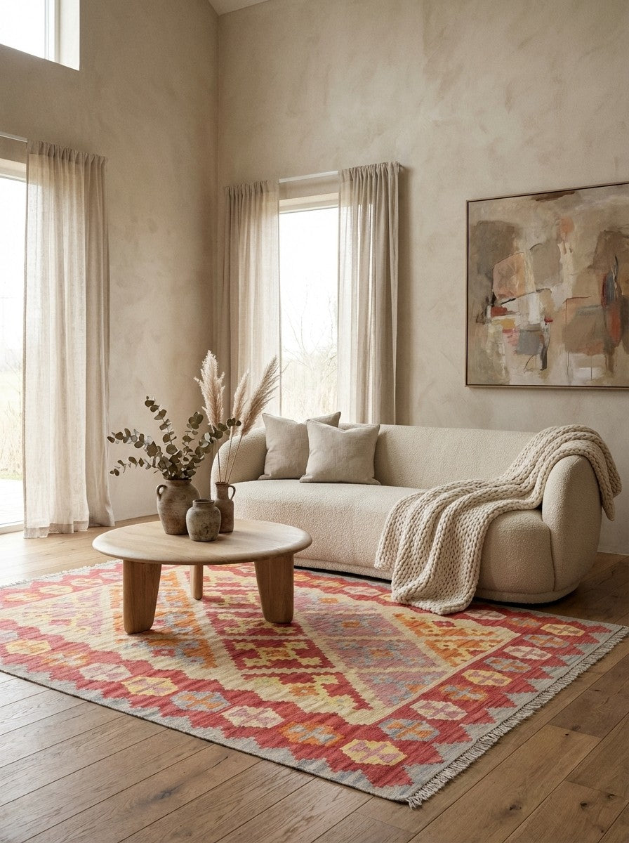 Kelim Gashgai — Handmade, 132x170 cm, Beige, 100% Virgin Wool | Detail view