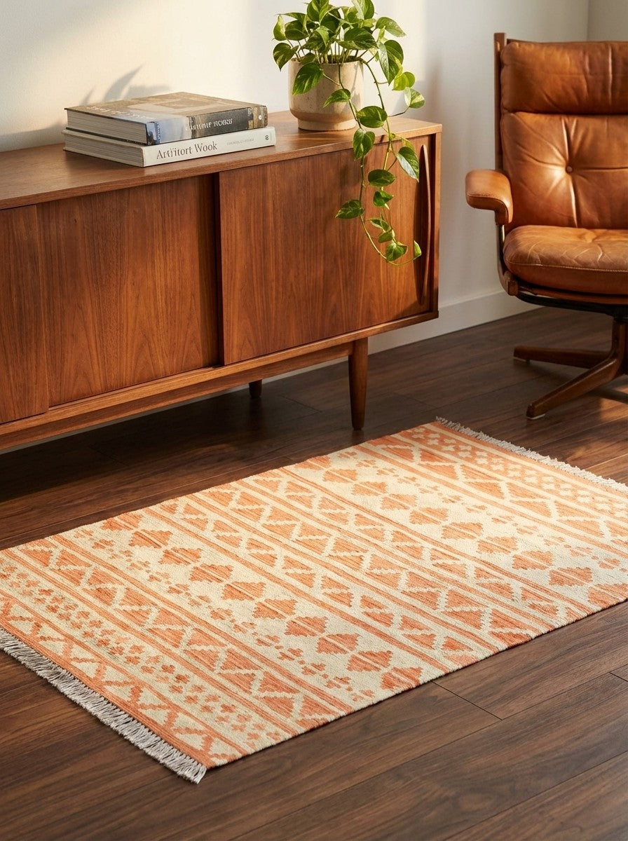 Kelim Gashgai — Handmade, 104x146 cm, Beige, 100% Virgin Wool | Back view