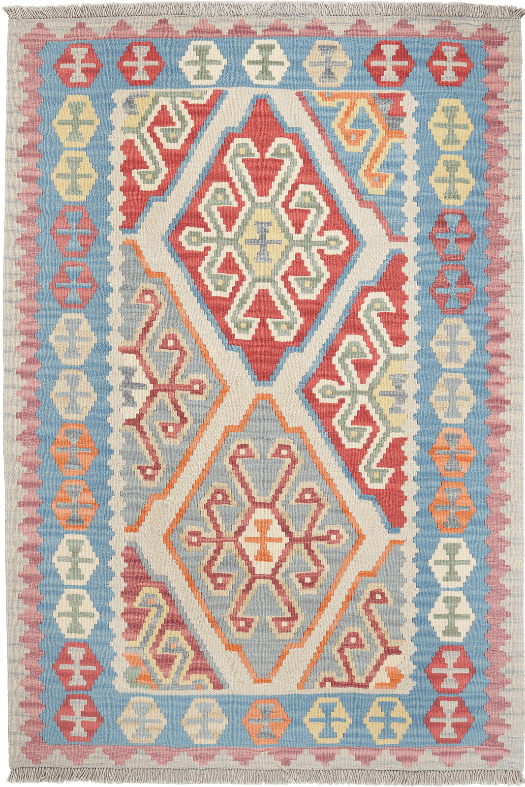 Kelim Gashgai — Handmade, 122x180 cm, Grey, 100% Virgin Wool | Main view
