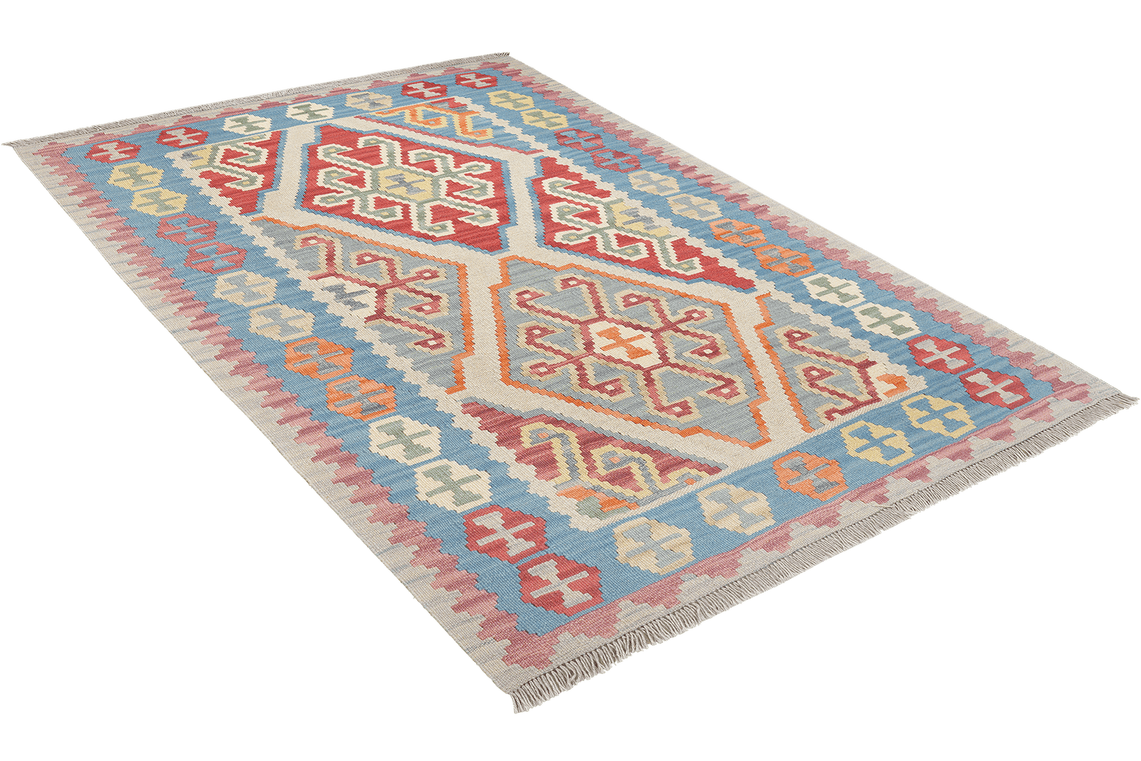Kelim Gashgai — Handmade, 122x180 cm, Grey, 100% Virgin Wool | View 4