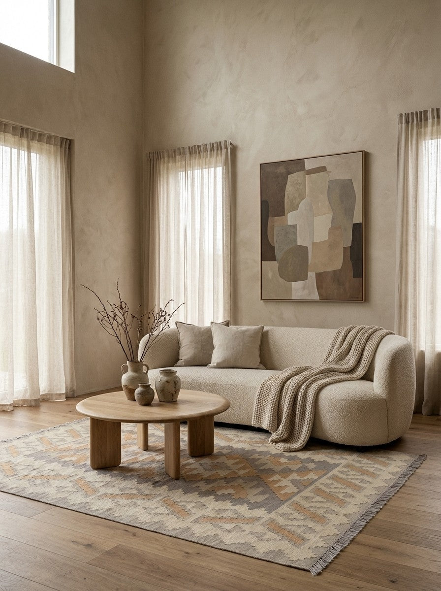 Kelim Gashgai — Handmade, 120x174 cm, Grey, 100% Virgin Wool | Detail view
