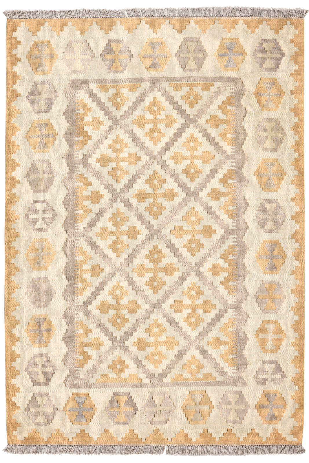 Kelim Gashgai — Handmade, 106x150 cm, Grey, 100% Virgin Wool | Main view