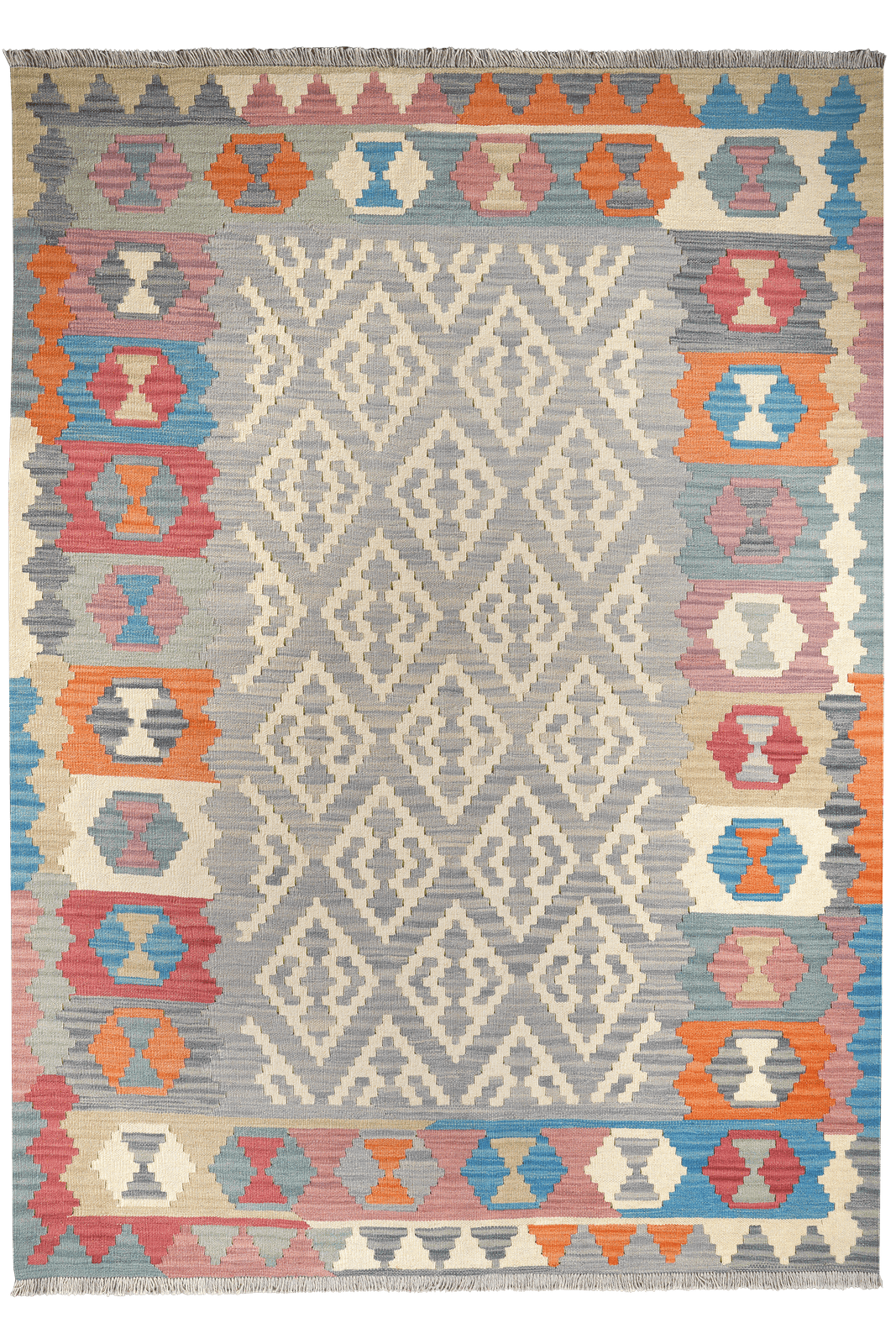 Kelim Gashgai — Handmade, 168x238 cm, Grey, 100% Virgin Wool | Main view