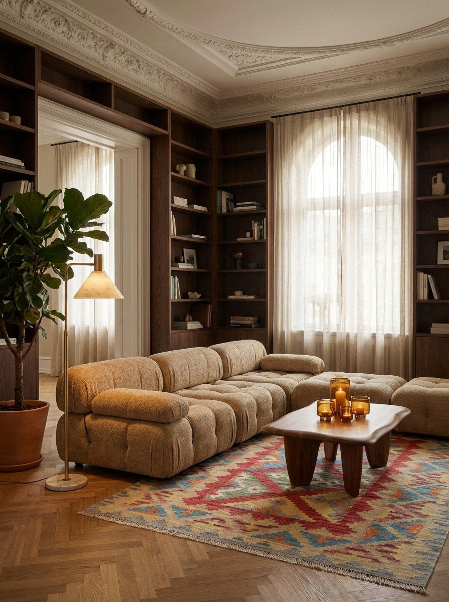 Kelim Gashgai — Handgefertigt, 171x123 cm, Beige, 100% Virgin Wool | Back view