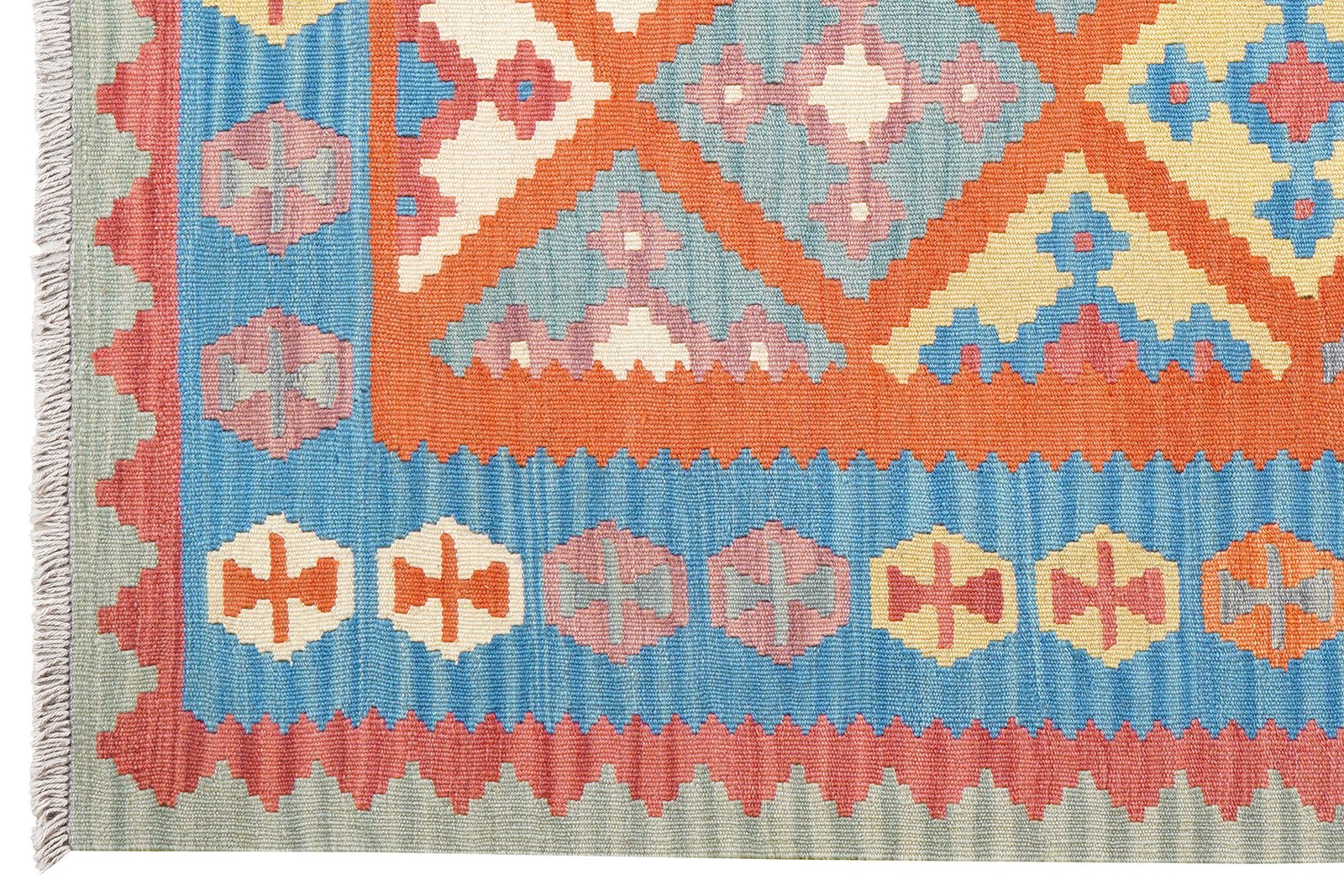 Kelim Gashgai — Handmade, 129x179 cm, Orange, 100% Virgin Wool | View 3