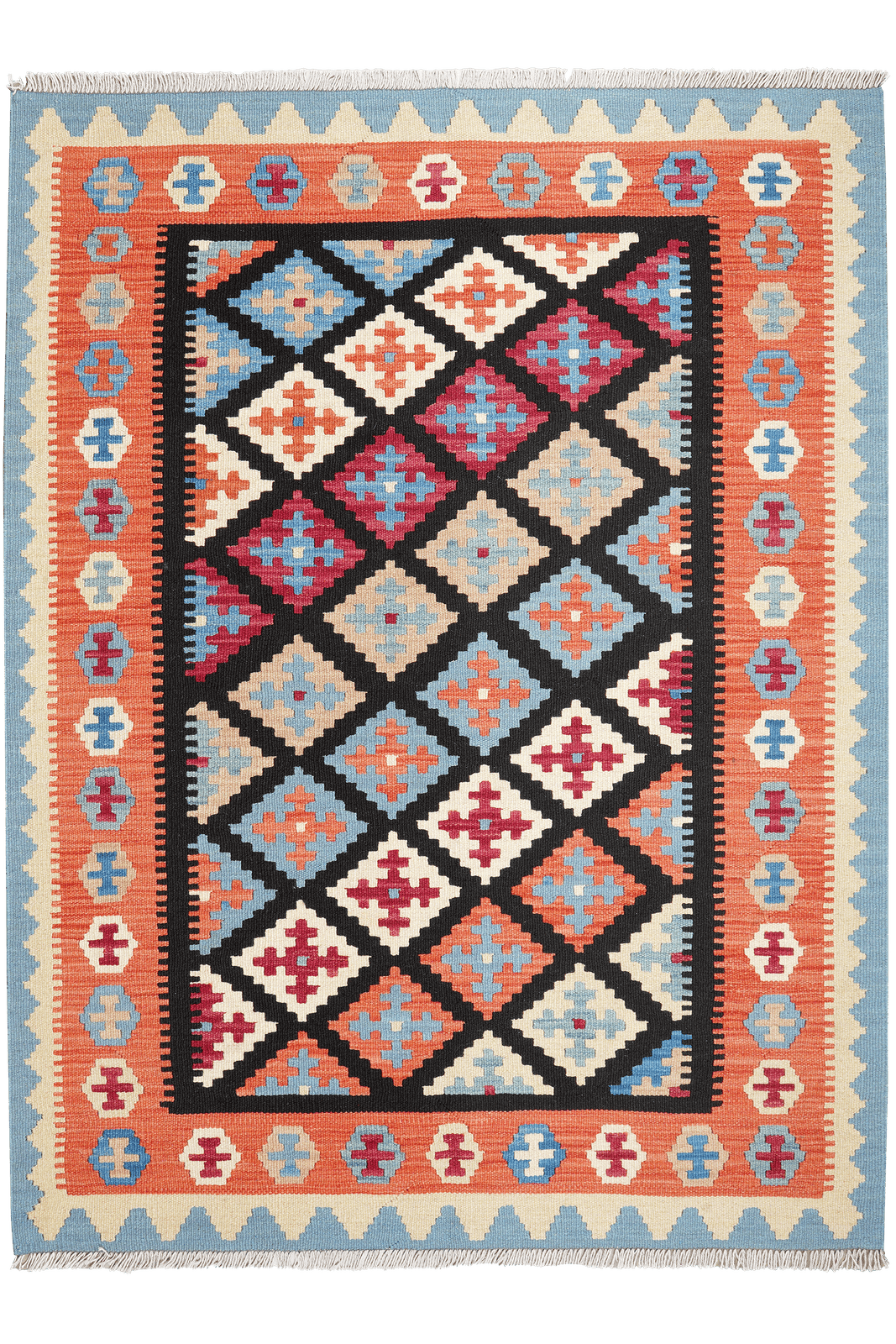 Kelim Gashgai — Handmade, 129x172 cm, Black, 100% Virgin Wool | Main view