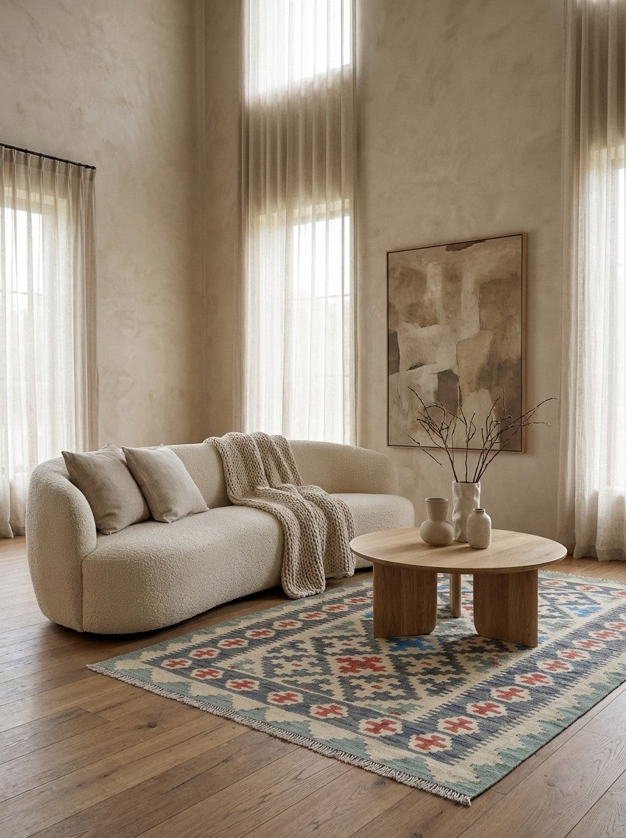 Kelim Gashgai — Handmade, 117x174 cm, Beige, 100% Virgin Wool | Detail view