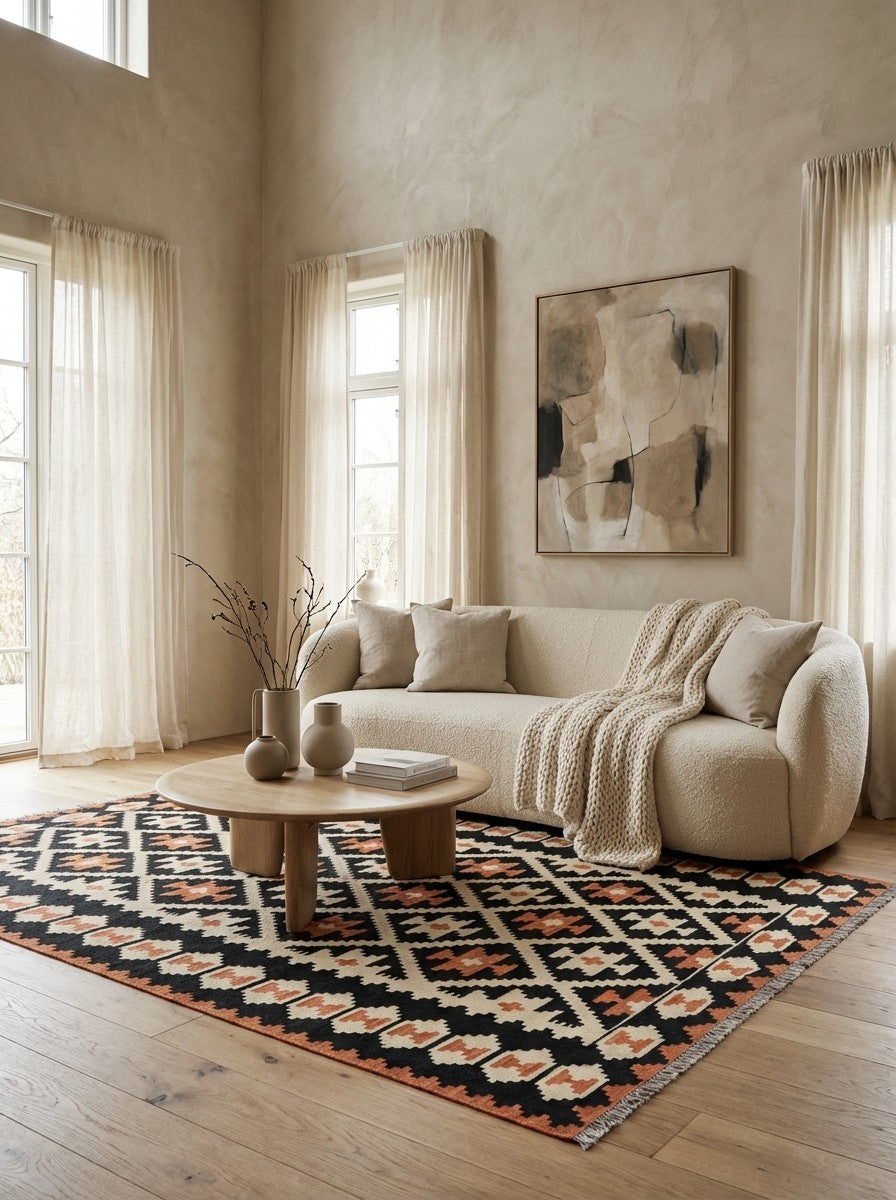 Kelim Gashgai — Handmade, 173x240 cm, Beige, 100% Virgin Wool | Detail view