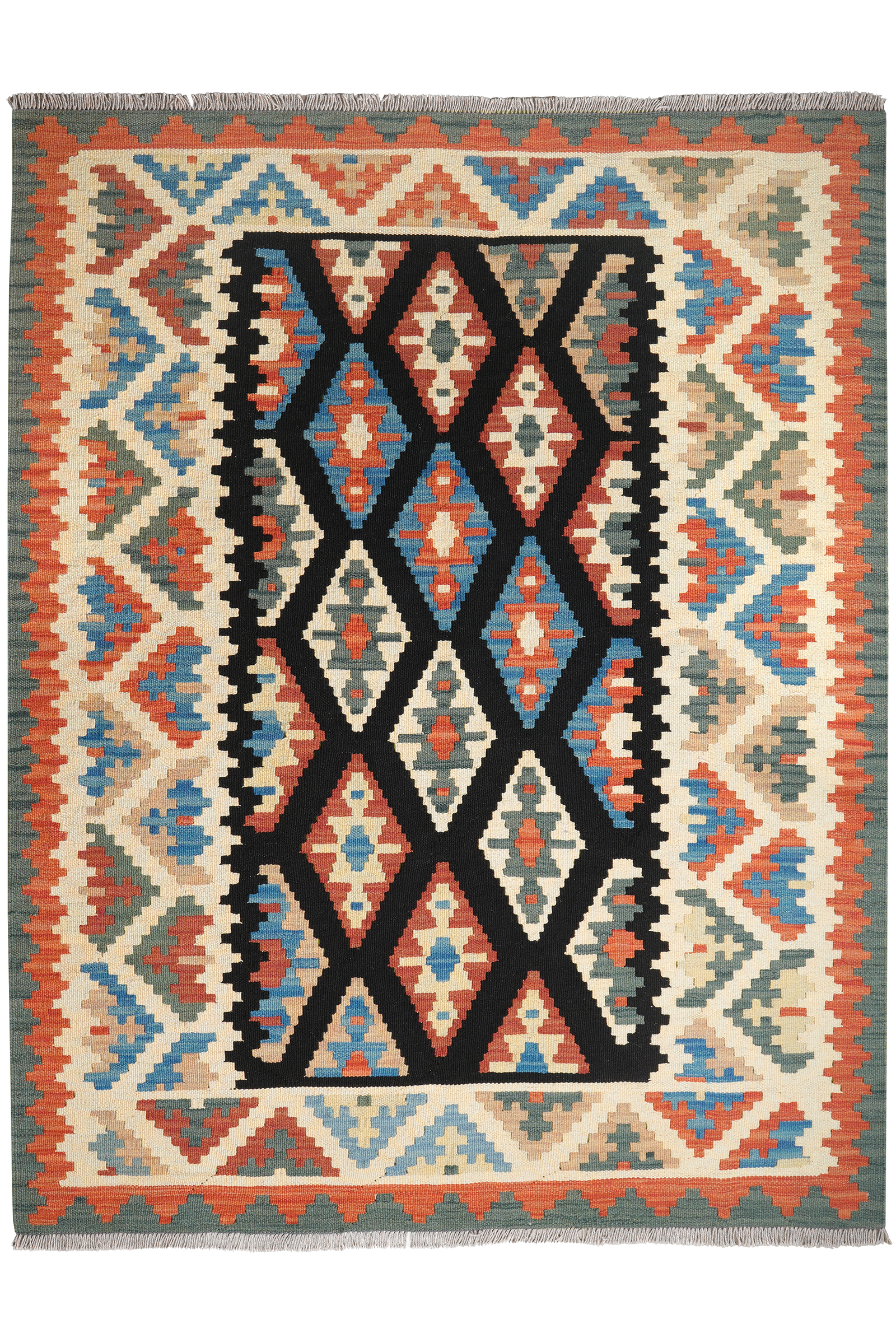 Kelim Gashgai — Handgefertigt, 194x150 cm, Beige, 100% Virgin Wool | Main view