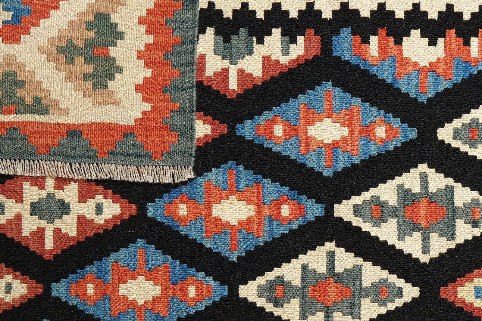 Kelim Gashgai — Handmade, 150x194 cm, Black, 100% Virgin Wool | View 6