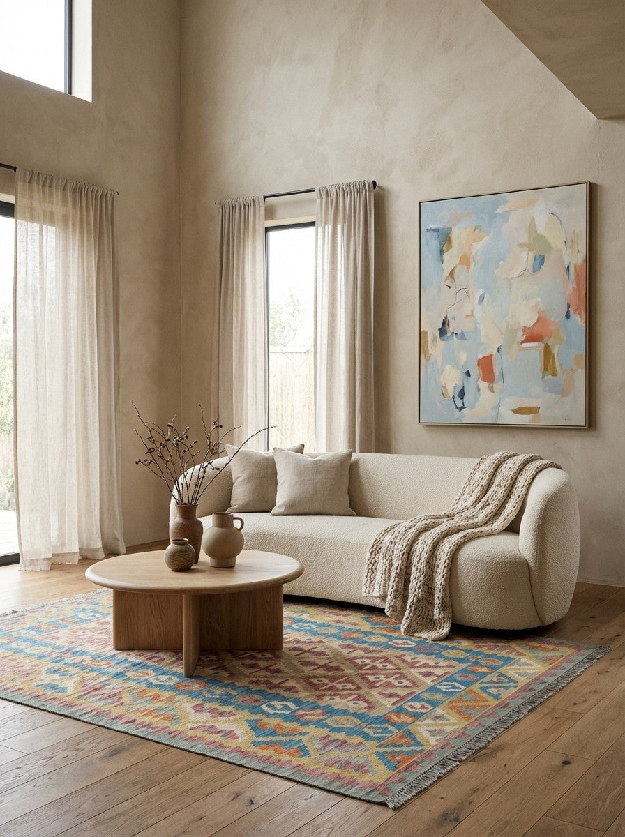 Kelim Gashgai — Handmade, 182x242 cm, Beige, 100% Virgin Wool | Detail view