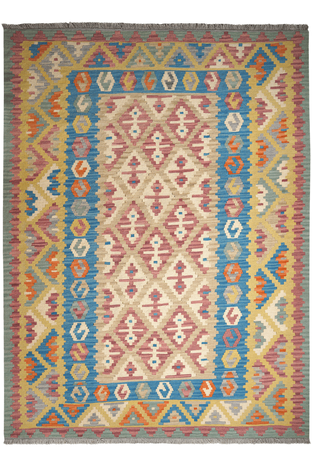 Kelim Gashgai — Handmade, 182x242 cm, Beige, 100% Virgin Wool | Main view