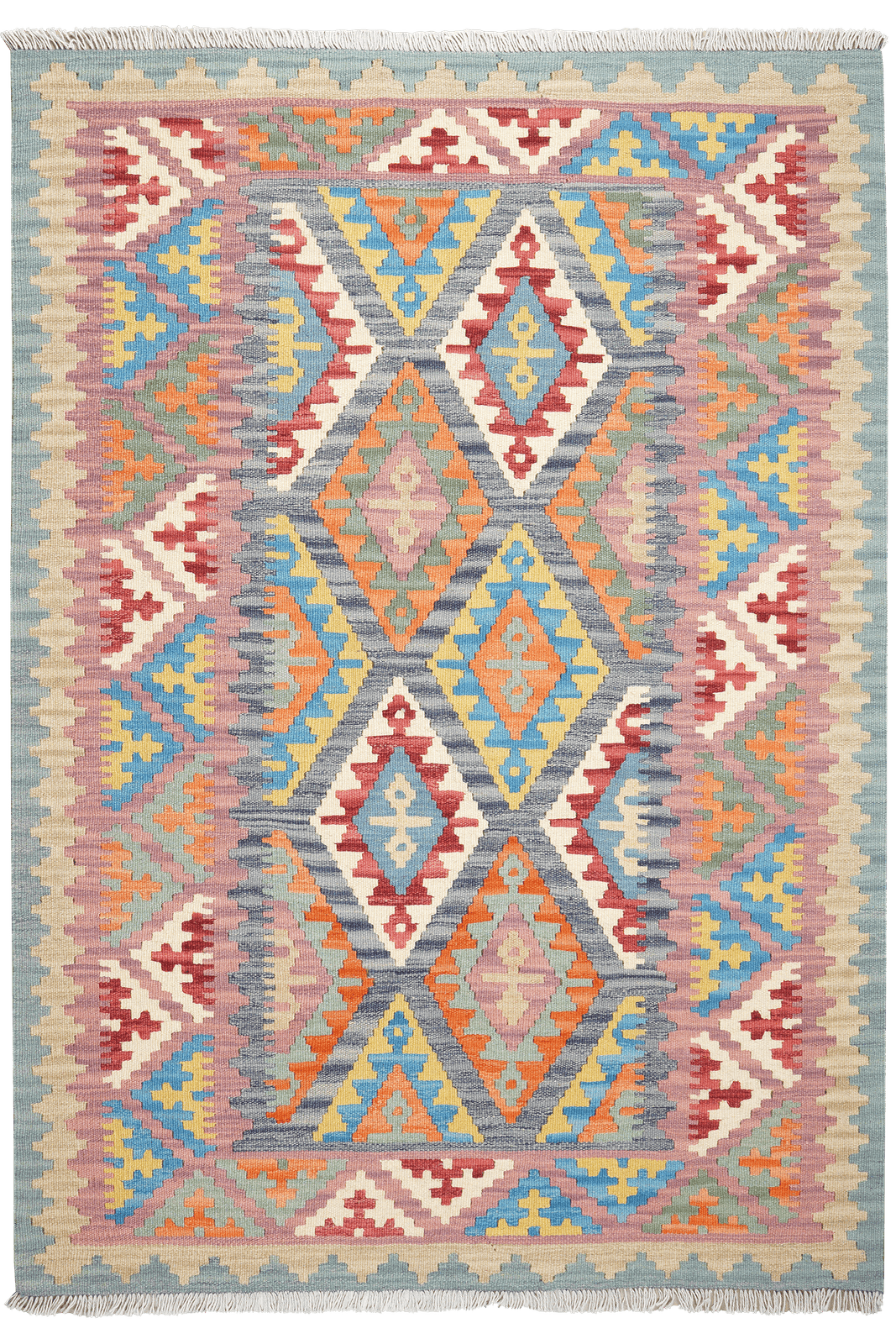 Kelim Gashgai — Handmade, 126x180 cm, Blue, 100% Virgin Wool | Main view