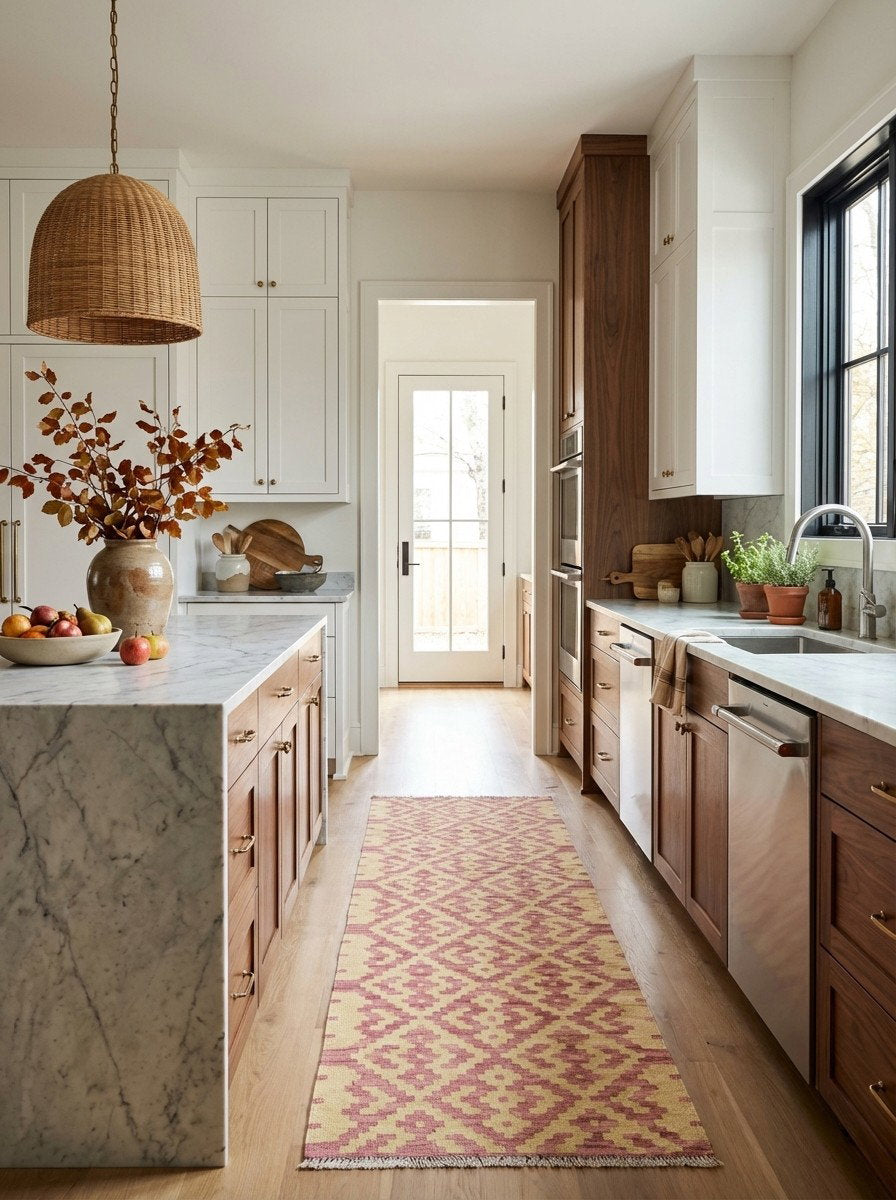 Kelim Gashgai — Handgefertigt, 197x61 cm, Beige, 100% Virgin Wool | Back view