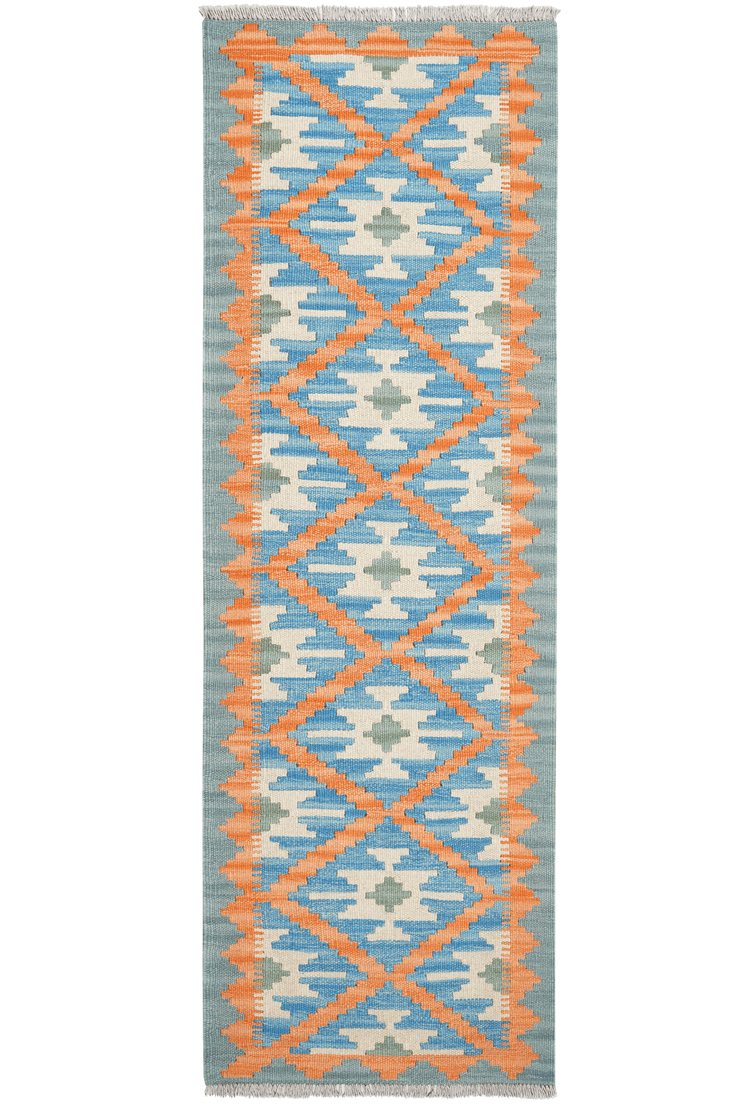 Kelim Gashgai — Handmade, 63x191 cm, Blue, 100% Virgin Wool | Main view