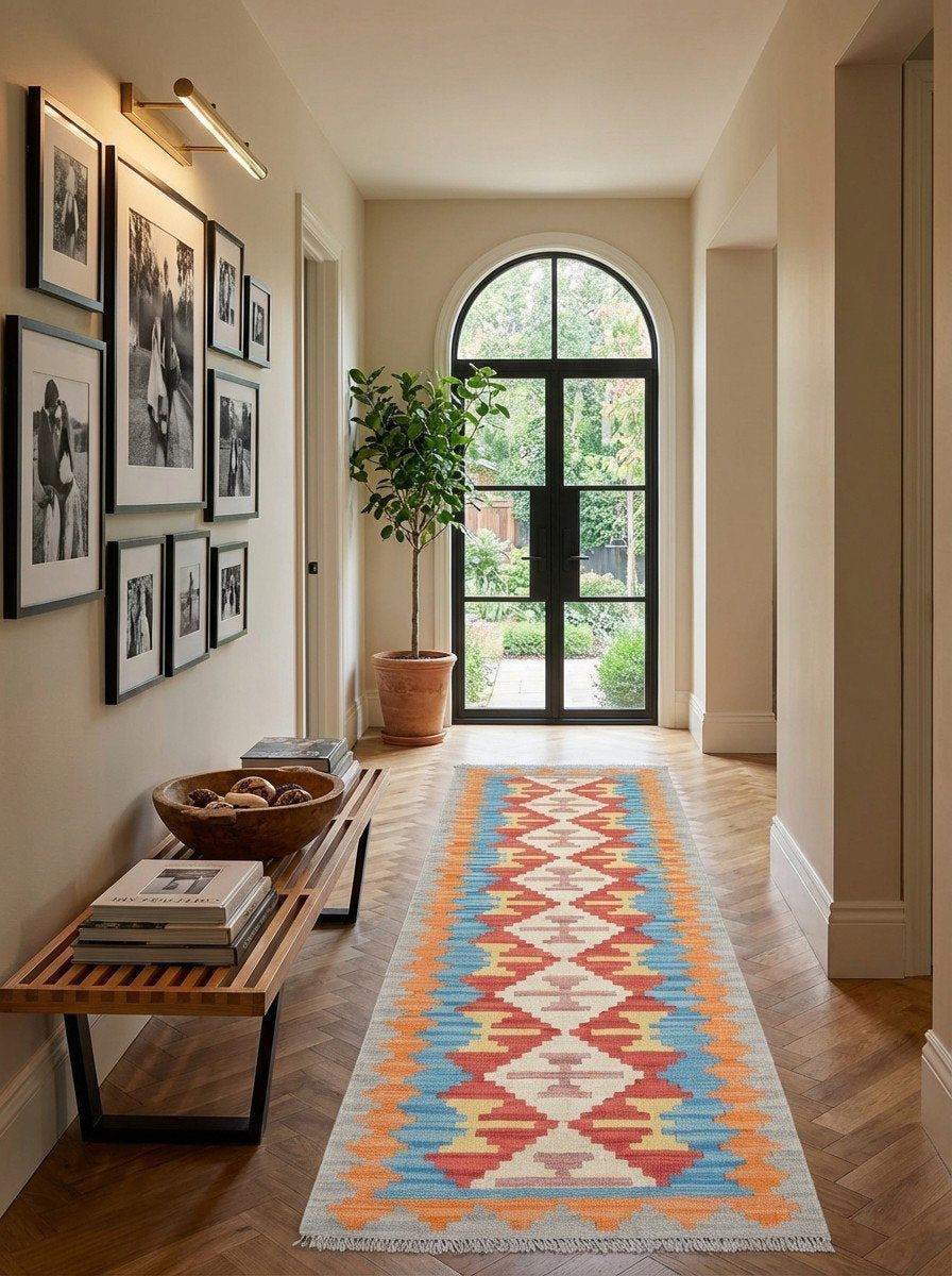 Kelim Gashgai — Handgefertigt, 189x59 cm, Bunt, 100% Virgin Wool | Detail view