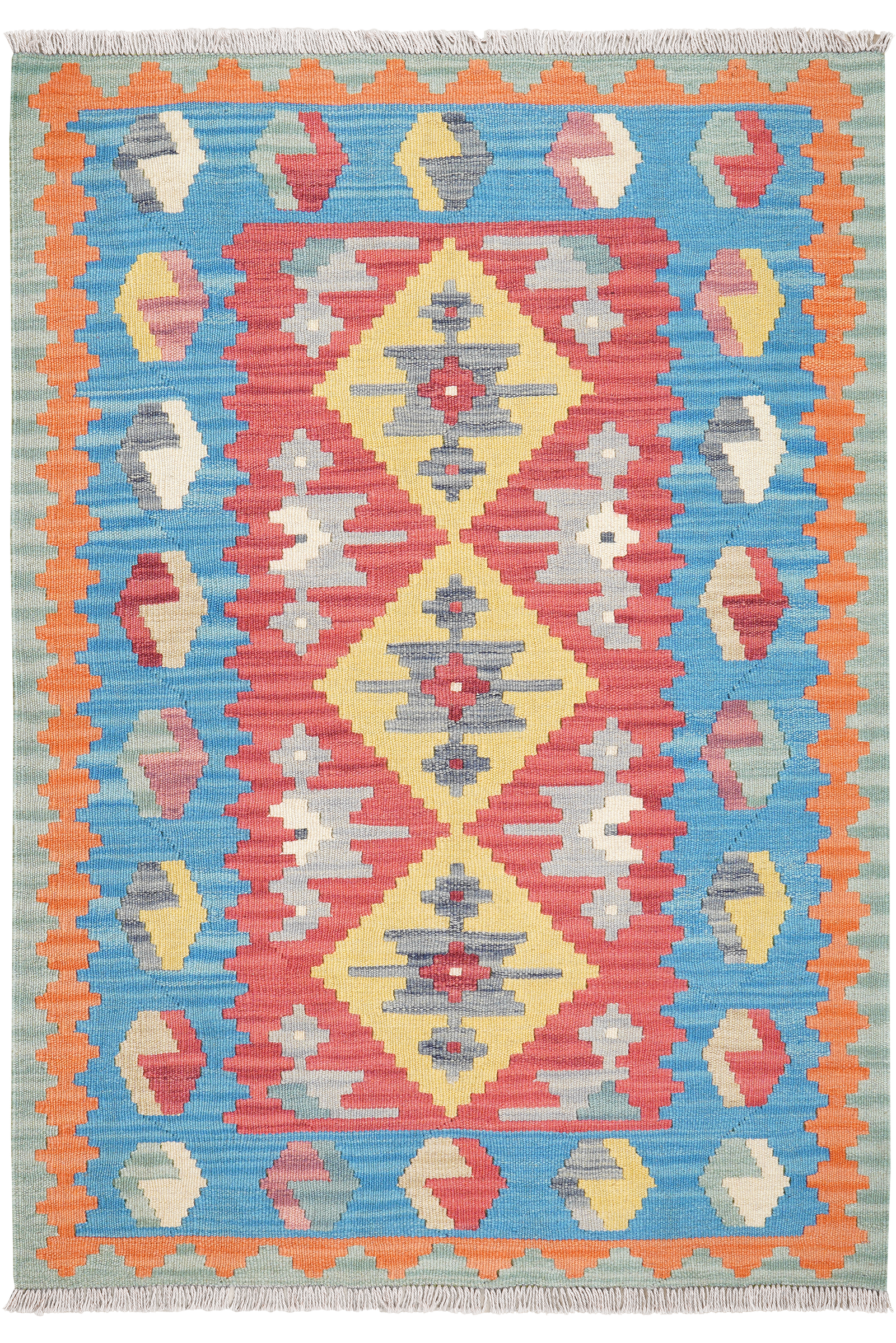 Kelim Gashgai — Handgefertigt, 148x104 cm, Blau, 100% Virgin Wool | Main view