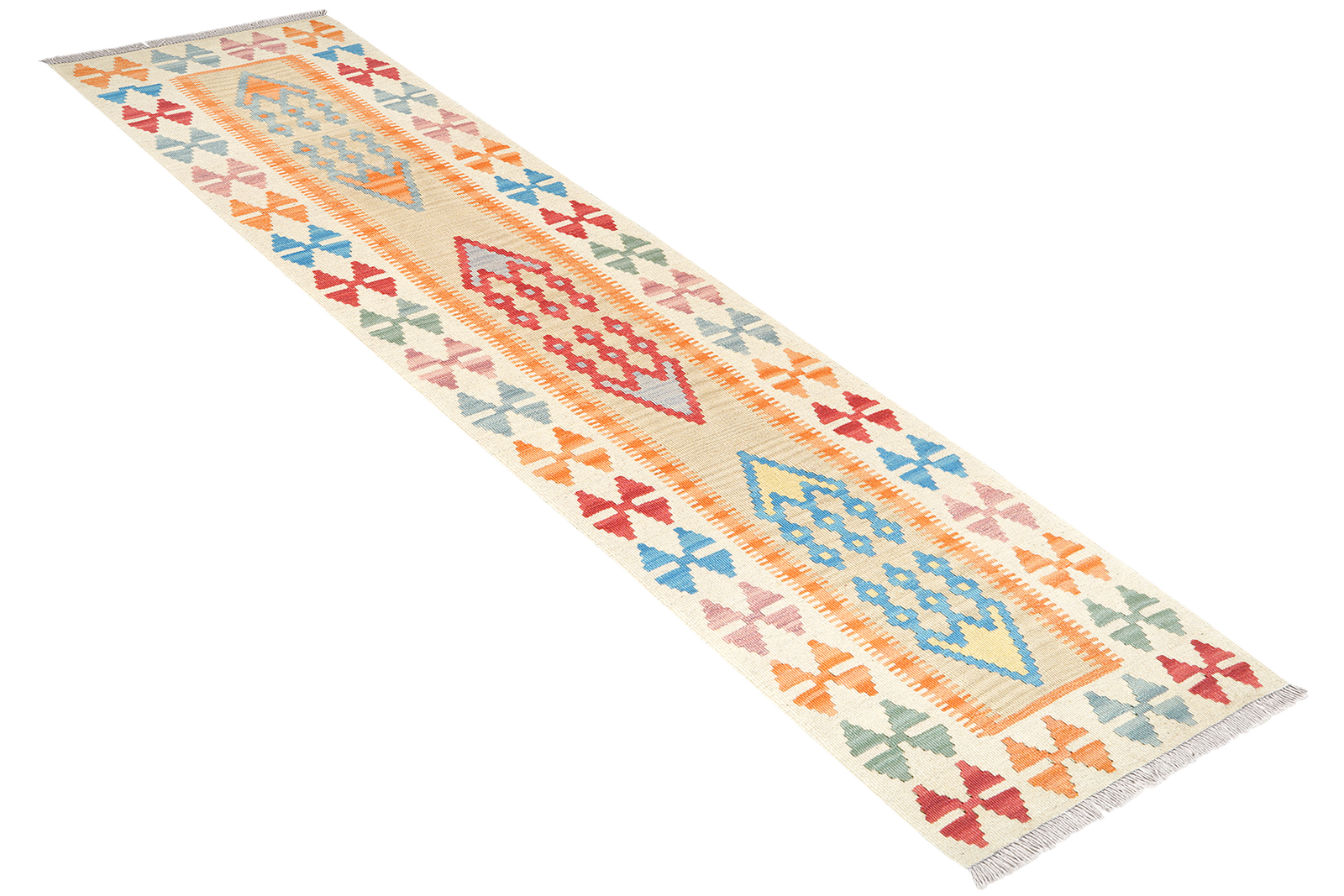 Kelim Gashgai — Handgefertigt, 244x63 cm, Beige, 100% Virgin Wool | View 5