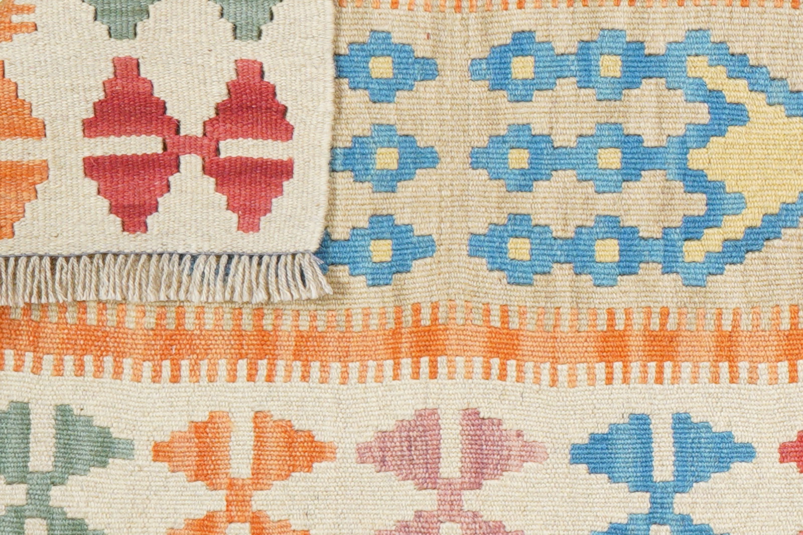 Kelim Gashgai — Handgefertigt, 244x63 cm, Beige, 100% Virgin Wool | View 7