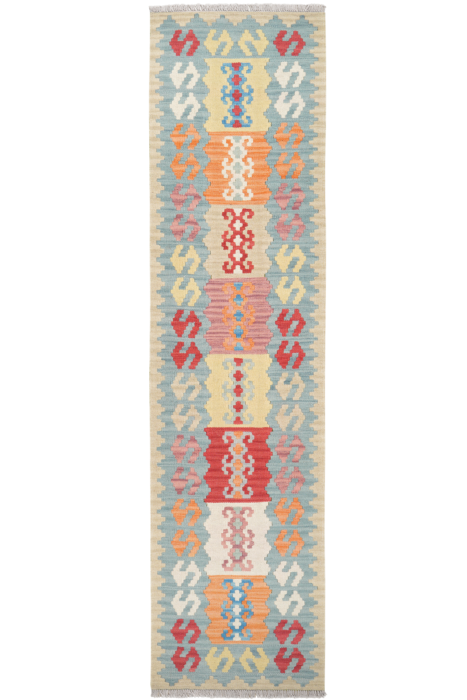 Kelim Gashgai — Handgefertigt, 249x61 cm, Blau, 100% Virgin Wool | Main view