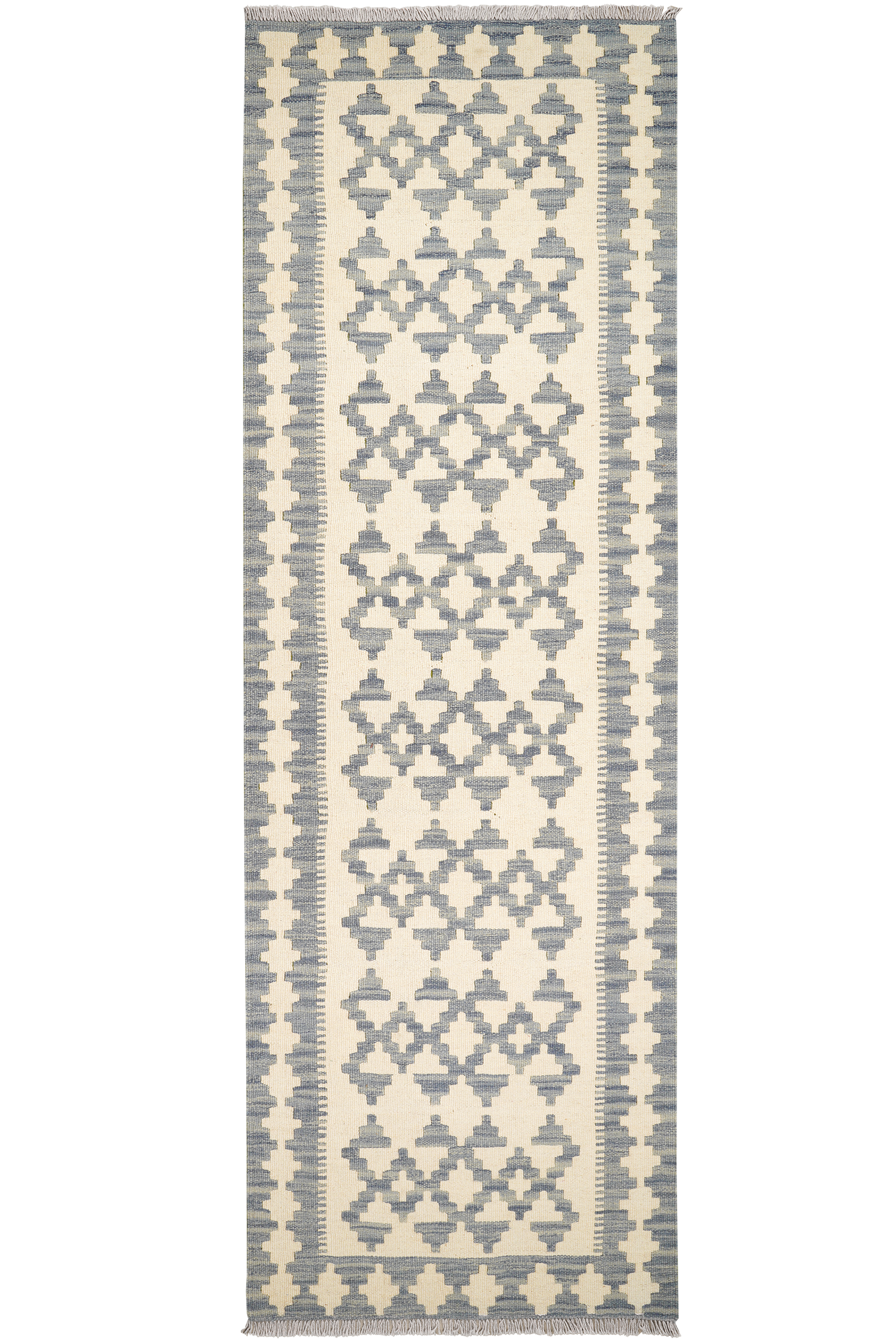 Kelim Gashgai — Handgefertigt, 257x84 cm, Grau, 100% Virgin Wool | Main view