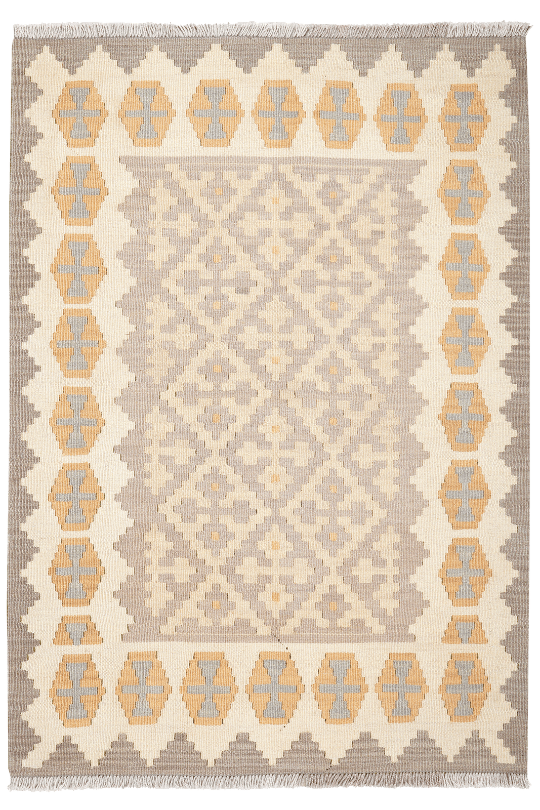 Kelim Gashgai — Handmade, 103x144 cm, Grey, 100% Virgin Wool | Main view