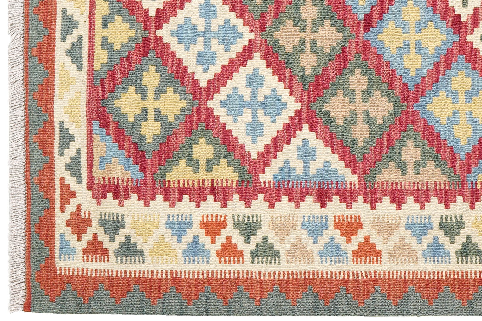 Kelim Gashgai — Handmade, 108x147 cm, Red, 100% Virgin Wool | View 3