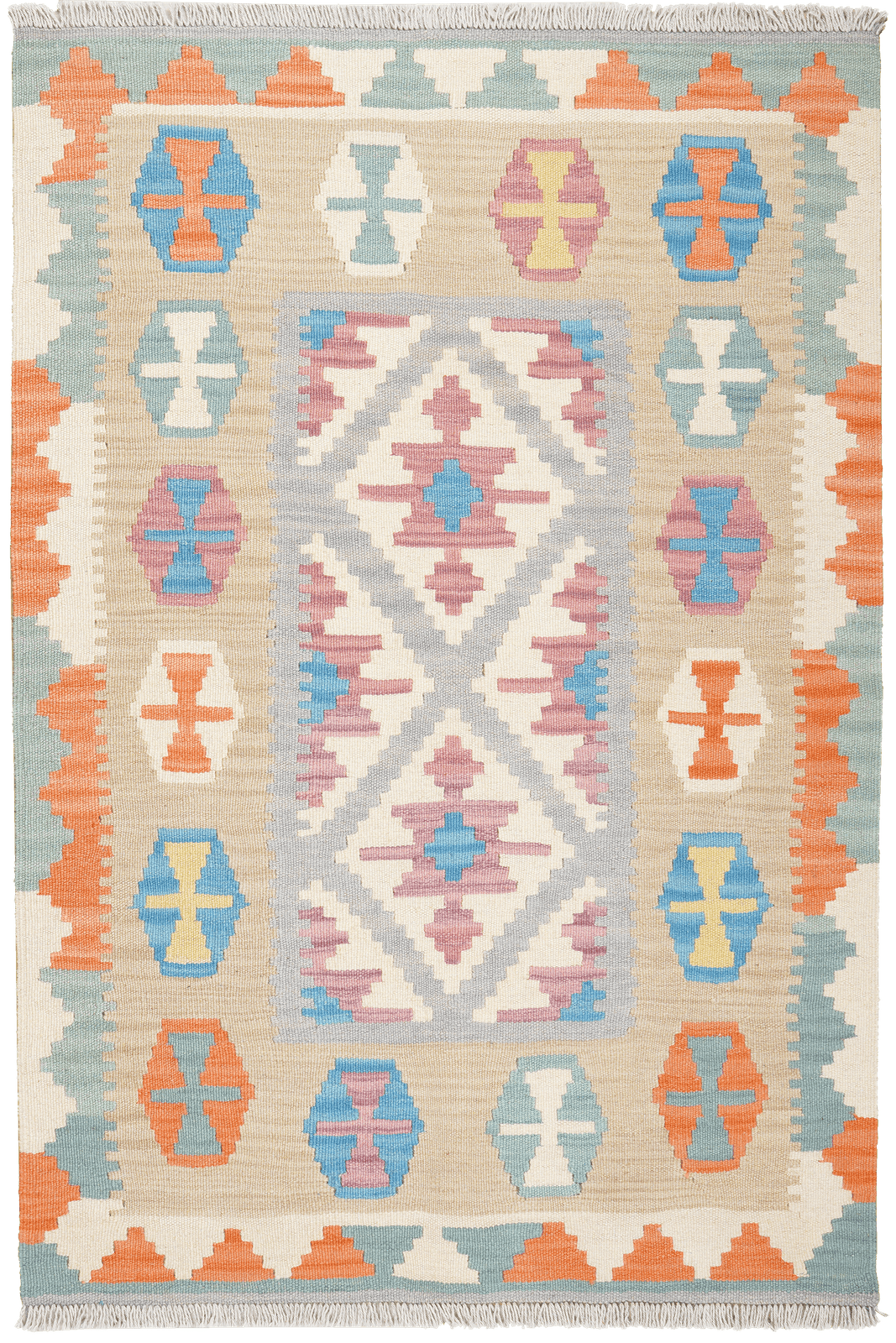 Kelim Gashgai — Handmade, 100x149 cm, Grey, 100% Virgin Wool | Main view