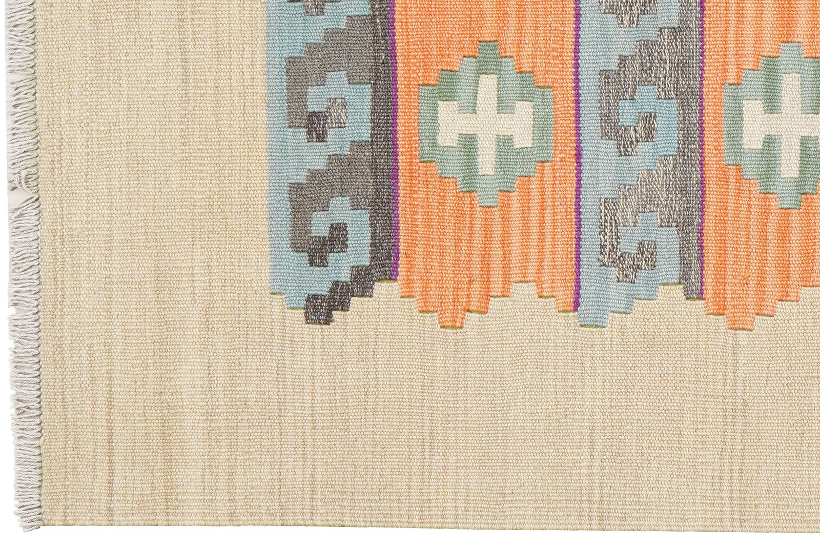 Kelim Gashgai — Handmade, 105x155 cm, Beige, 100% Virgin Wool | View 3